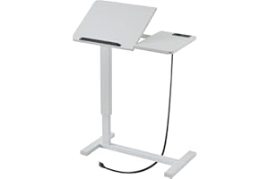 ANTSUN Adjustable Overbed Table with Wheels Pneumatic Hospital Bed Table with Charging Station Mobile Standing Desk with Tiltable Tabletop (White)