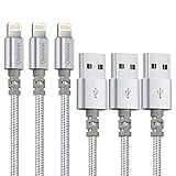Qiangson Phone Charging Cable,Compatible with Phone,3PACK 6FT Nylon Braided Charging Cable to USB Data Synchronization Cable Charger (Silver)