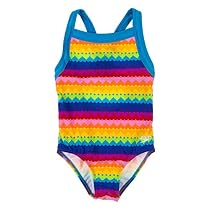 Speedo Big Girls' Rainbow Hearts Keyhole Splice One Piece Swimsuit (10)