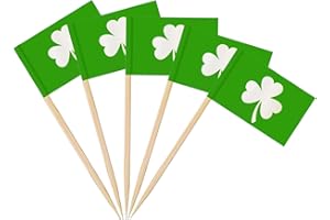 AhfuLife Shamrock Toothpick Flag for St Patrick's Day Decorations, 100 Pcs Irish Toothpick Flags Cocktail Picks, Mini Clover 