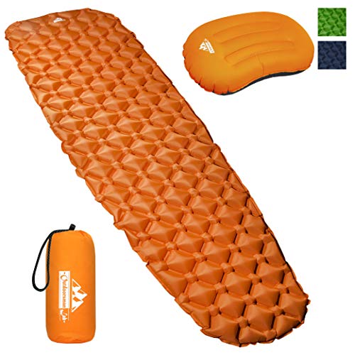 Outdoorsman Lab Camping Sleeping Pad - Ultralight Inflatable Camping Mat Pad for Backpacking & Hiking - Durable Insulated Sleeping Mat, Compact Carrying Bag and Repair Kit (Orange Bundle with Pillow) - Thumbnail 6