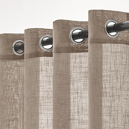 Woaboy Leinen Gardinen Vorhänge Ösen 2er Set 140x225cm Dunkelbraun