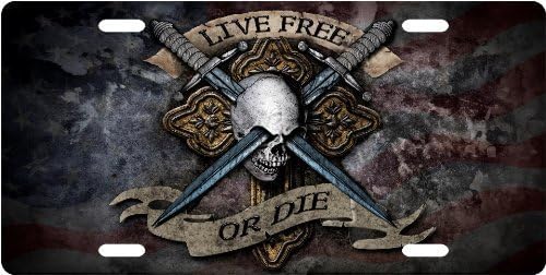 Live Free or DIE Skull License Plate Novelty Tag from Redeye Laserworks