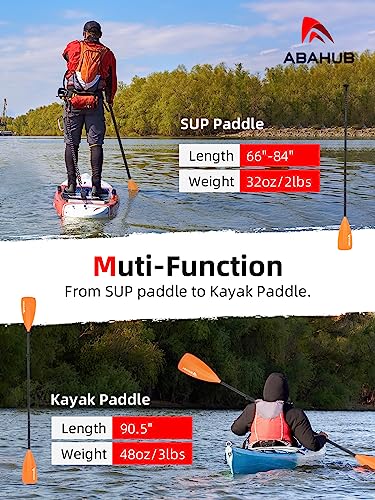 Abahub 2 in 1 Sup Kajak Paddel Aluminium Einstellbares Stand Up Paddle für Paddleboard, Aluminiumlegierung PU-beschichtete Schaft Kunststoff Nylon Klinge