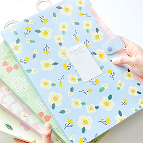 8 Pockets Floral Printed Expanding Document File Folders A4 File Letter Organizer, Blue