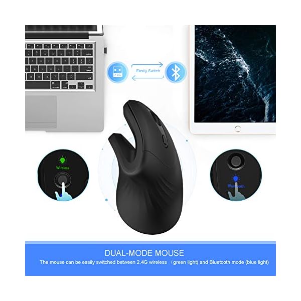 Wireless-Bluetooth-Ergonomic-Mouse-Jelly-Comb-24G-Wireless-Bluetooth-40-Dual-Mode-Vertical-Mouse-with-3-Adjustable-DPI-10001600-2400-Black Wireless Bluetooth Ergonomic Mouse, Jelly Comb 2.4G Wireless + Bluetooth 4.0 Dual-Mode Vertical Mouse with 3 Adjustable…