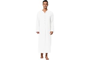 Lars Amadeus Men's Nightshirt Cotton Sleep Shirt Side Split Long Gown with Pockets