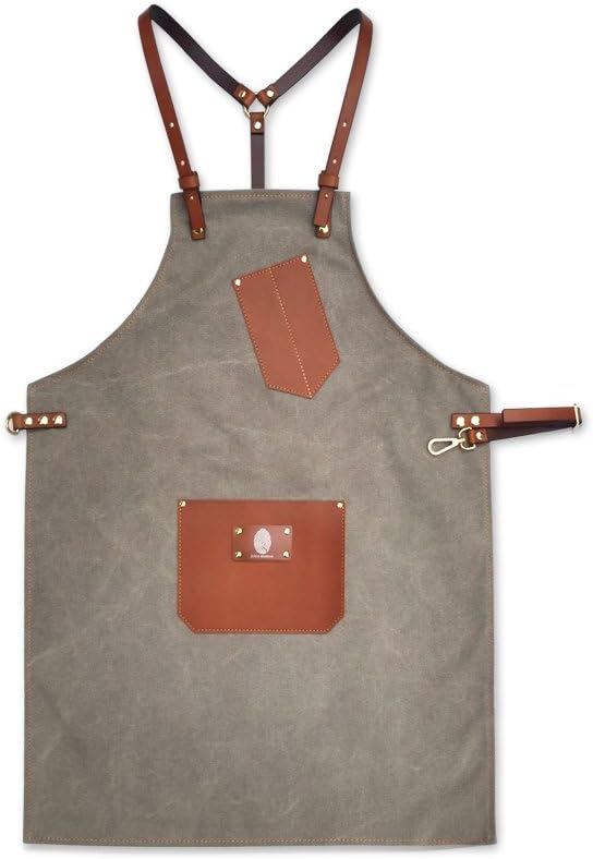 Barbershop Hairdresser Coffee Bar Apron Professinal Utility Unisex Brown Apron With Pockets and Neck Hang Leather Strap Canvas Apron … (Gray, S)