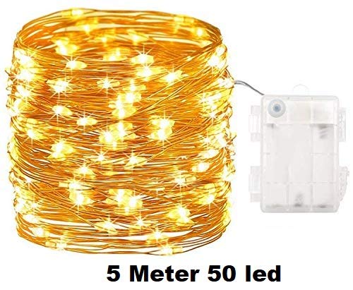 Citra 50 Led 5 Meter Battery Operated Sliver String Light Fairy Lights for Diwali Decorations - Warm White (Pack of 1)