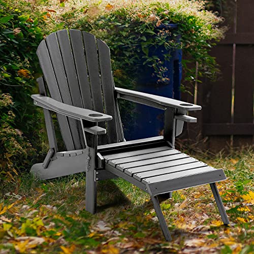 Folding Adirondack Chair with Pullout Ottoman, HDPE AllWeather Patio