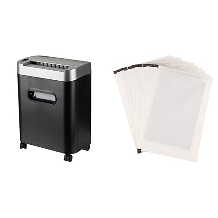 AmazonBasics Aktenvernichter, 7-8-Blatt, Partikelschnitt, mit herausziehbarem Auffangbehälter für Papier/CDs/Kreditkarten und
