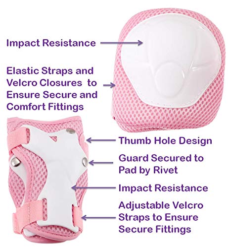 Kids Helmet with Protective Gear for Skateboard Scooter Skating Bicycle Bike Cycling - Adjustable to Fit Heads from Age 3 to 7 - Include Knee Elbow Pads Wrist Guards (SK11SM+P+MtPink) - Thumbnail 4