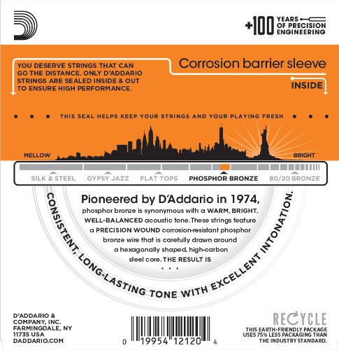 D'Addario EJ41 12-String Phosphor Bronze Acoustic Guitar Strings, Extra Light, 9-45