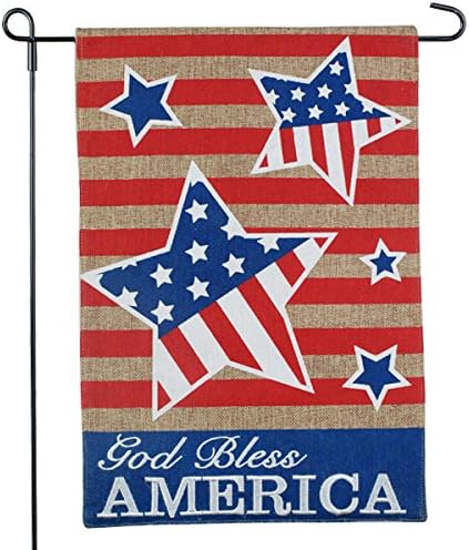 God Bless America Garden Flag For July 4, Flag Day, Celebrate the USA - American Garden Flag 12x18 Stars & Stripes on Burlap - Home Garden Flag