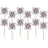Patriotic Pinwheel in Wooden Picks 4th of July Party Supply and Decoration, Paper, 3", Pack of 20