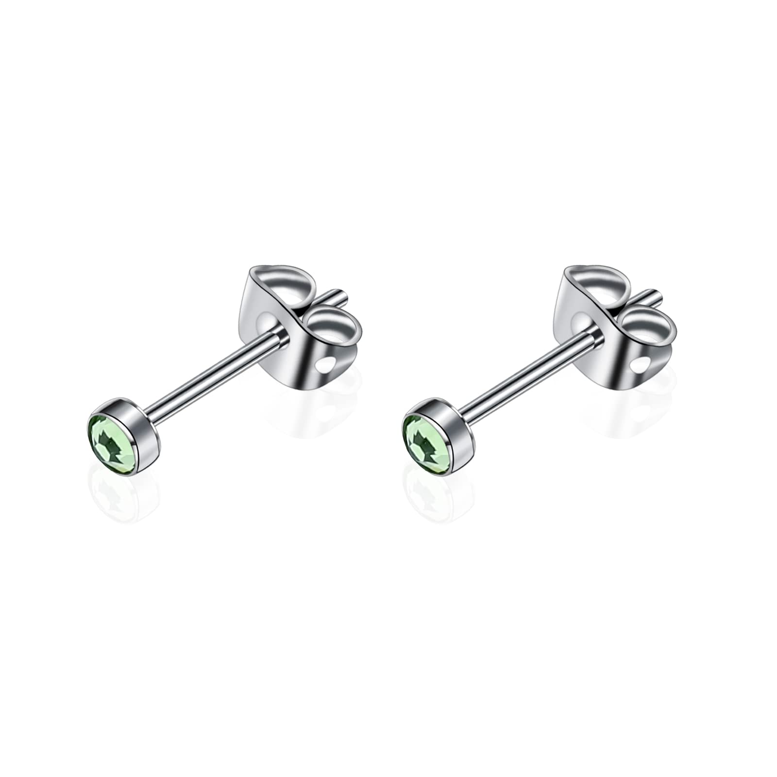 Artskin G23 Titanium Crystal Stud Earrings for Women Men Girls Hypoallergenic Nickel Free 3mm Dainty Elegant Classic Stud Earrings for Sensitive Ears (3MM, Peridot)