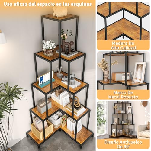 SIMPLE HOGAR 5 Niveles Esquinero para Sala,Esquinero,Librero Esquineros,Mueble Esquineros,Esquinera para Recámara,para Oficina,Cocina,Tamaño: 164x63x27 CM(Color Retro)