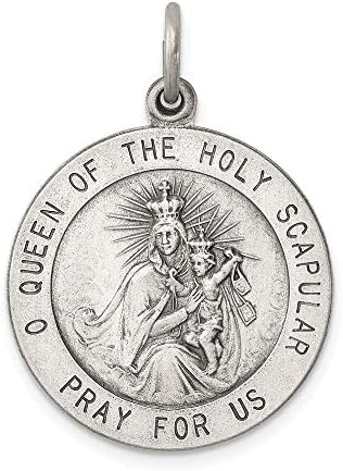 Solid Sterling Silver Queen of the Holy Scapular Medal Pendant (Length- 30mm, Width- 20mm)
