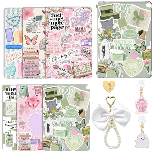 ANKUAITIAN Case Insert Cards Set for Kindle Paperwhite, 6 Book-Themed Designs with Pearl Keychain and USB-C Dust Plugs, for 11th/12th Generation 6.8