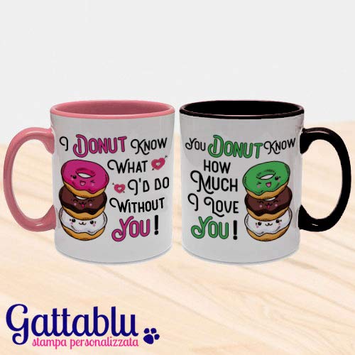 Coppia Di Tazze Mug 11 Oz Con Interno E Manici Colorati Ciambelle Donut Kawaii E Frasi Divertenti D Amore Idea Regalo Romantica San Valentino Amazon It Handmade