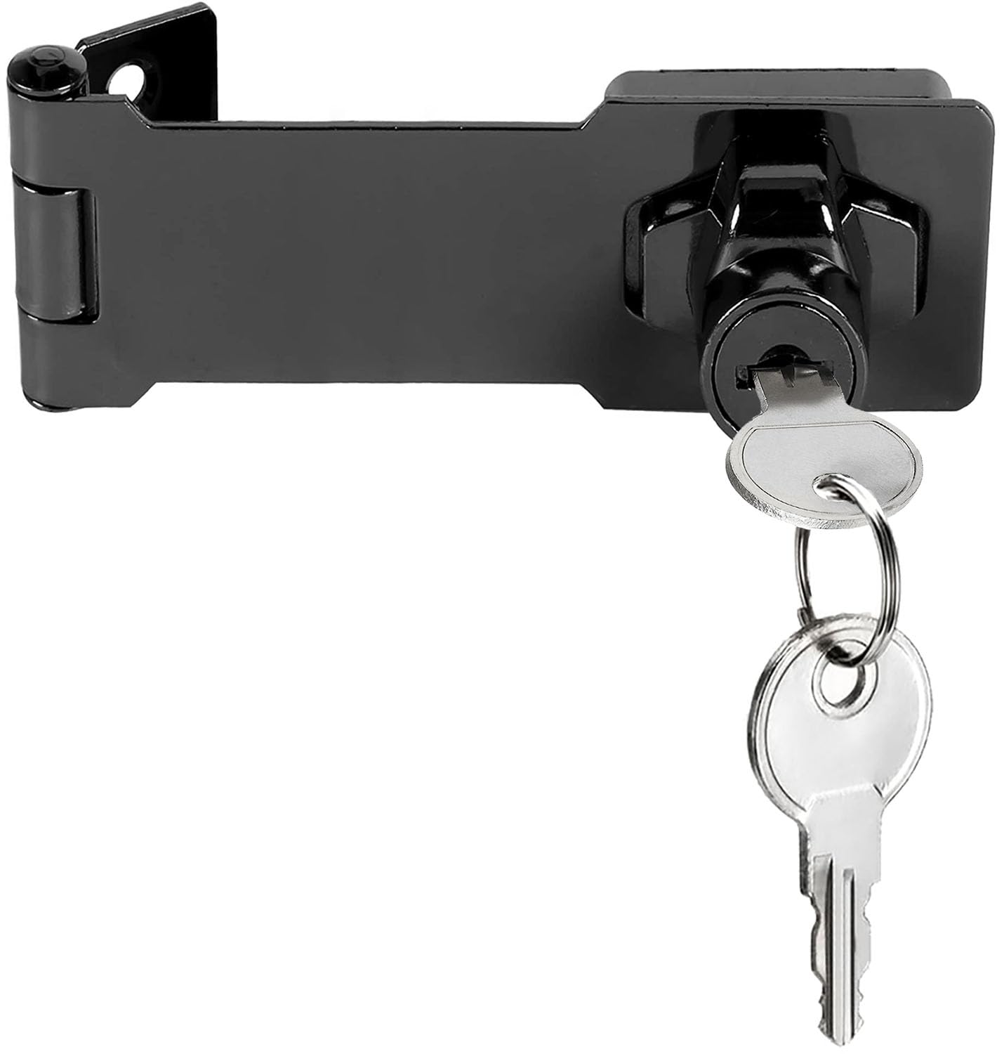 Litensh Keyed Hasp Lock Right Angle 90 Degrees Lock Hasp Twist Knob Keyed Locking Hasp Shed Locks Door Clasp Door Bolt Latch Buckle Hasp with Padlock Keys for Cupboard (Black 4 inch)