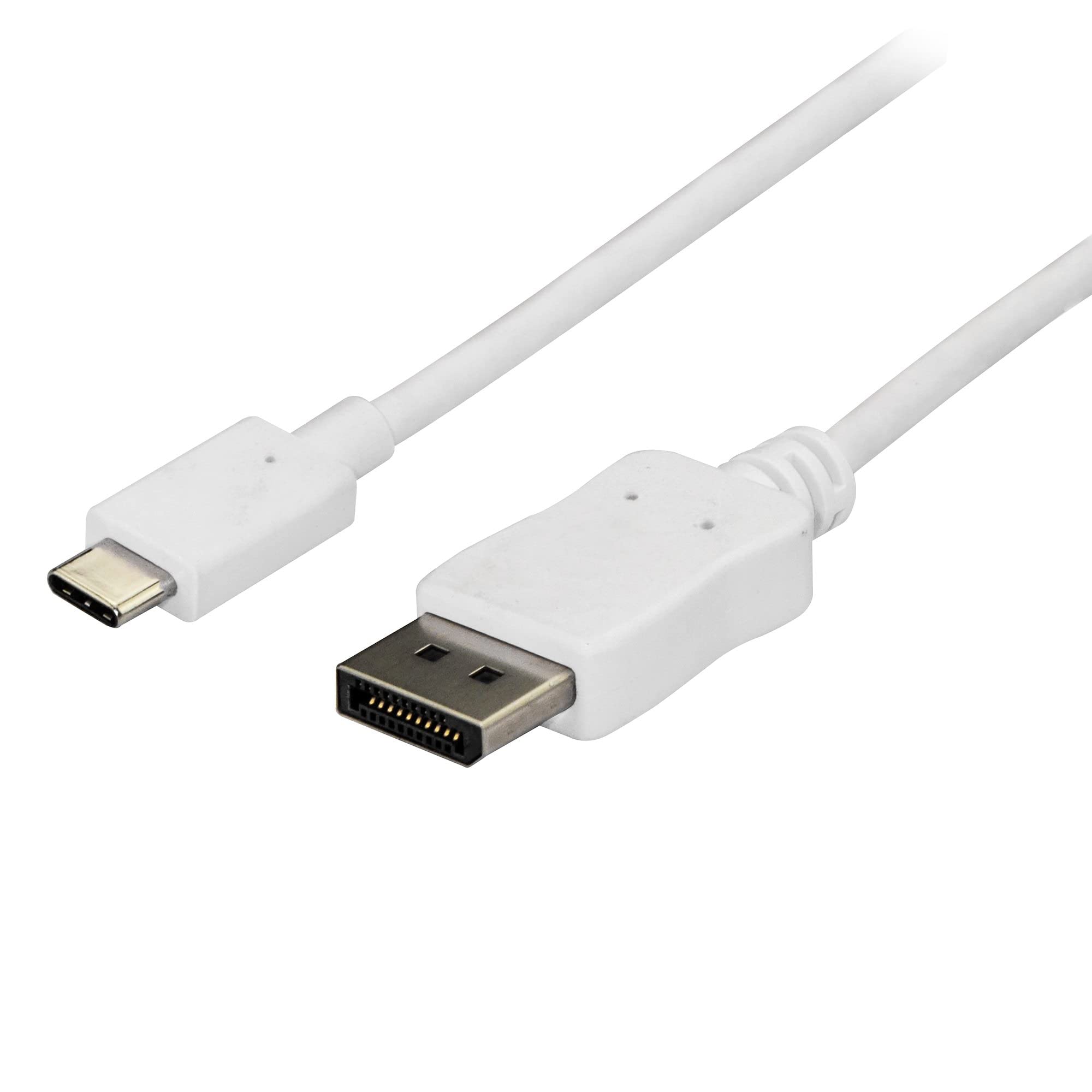 StarTech.com 6ft/1.8m USB C to DisplayPort 1.2 Cable 4K 60Hz - USB-C to DisplayPort Adapter Cable HBR2 - USB Type-C DP Alt Mode to DP Monitor Video Cable - Works w/Thunderbolt 3 - White (CDP2DPMM6W)