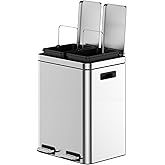 GAOMON Dual Trash Can, 2 x 5.3 Gal (2 x 20L) Stainless Steel Trash Can with Recycling Bin, Soft-Close Lid, Step-on Garbage Bin - with Removable Plastic Inner Buckets
