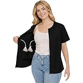 USBD Post Mastectomy Shirt with Drain Pockets Crew Neck Post Op Button Down Recovery Tops