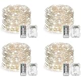 YIHONG 4 Set Fairy Lights Battery Operated String Lights with Remote Timer for 8 Modes Twinkle Lights 16.4 feet 50 LED Firefly Lights -White