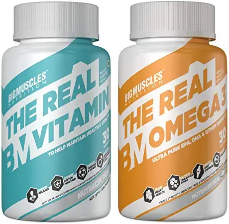 Bigmuscles Omega-3 Fish Oil Triple Strength | 30 Softgels & Bigmuscles Real Vitamin 30 Tablets