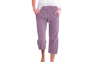 AEPTDEO Capri Pants for Women Plus Size Linen Pant with Pockets Drawstring Cropped Trousers Casual Elastic Waist Pant 2025
