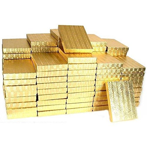 100 Gold Cotton Boxes Necklace Omega Chain Jewelry Gift Displays 7 1/8"