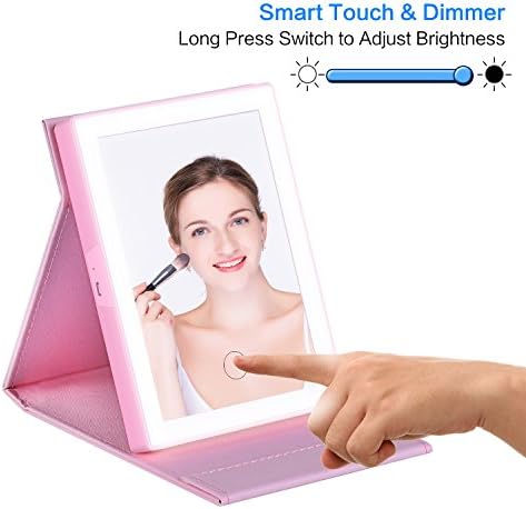 Makeup Mirror, 46 LED Lighted, Cool white, Warm White and Nature 3 Color Adjustable Portable Travel Mirror, Tri-Fold Vanity Mirror, USB Charging Cable