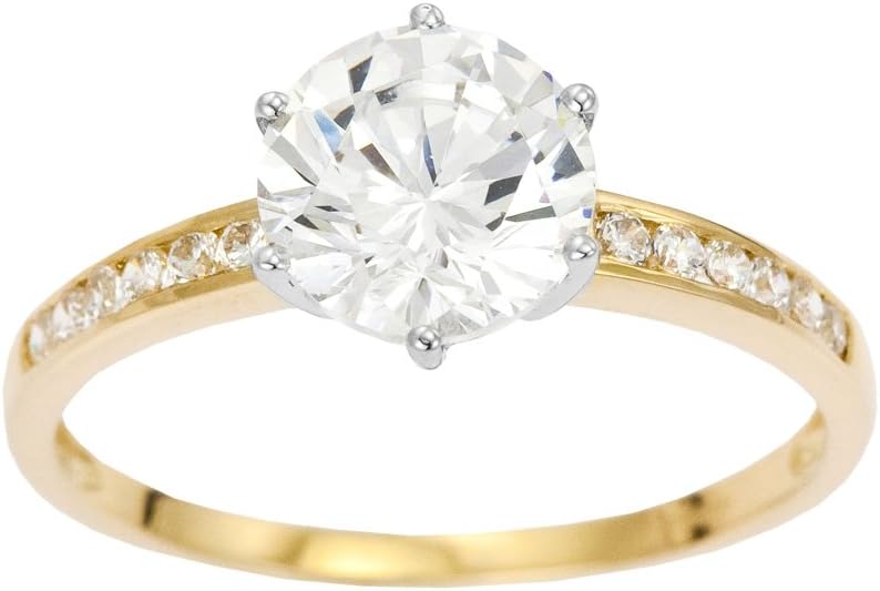 Ornami Glamour 9ct Yellow Gold CZ Solitaire Look Ring with CZ Shoulders