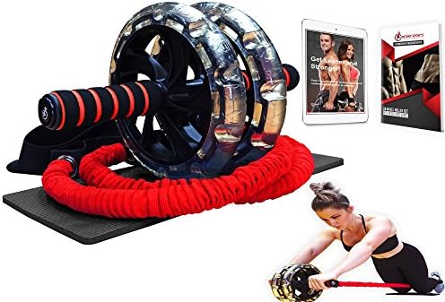 Multi Functional Ab Wheel Roller KIT with Resistance Bands, Kneepad, Guide, Workout Ebook. Abdominal Workout Wheel Roller with Large Double Wheels for Stability. Multi-Directional Ab Core Workout.