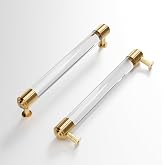 KOXHERO Brass and Acrylic Kitchen Cabinet Pulls 7 in Hole 4Pack Gold and Clear Elegant Drawer Handle Charming Dresser Knob for Closet Cupboard Wardrobe Laundry Room Bathroom