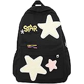 MININAI 2026 Preppy Backpack Trendy Y2K Stars Backpack Cute Aesthetic College Laptop Backpack Casual Daypack Y2k Accessories (Black,One Size)