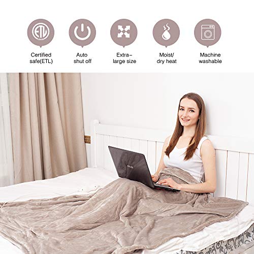 Tefici Electric Blanket Heated Throw with Fast Heating Technology,3 Heating Levels & 4 Hours Auto Off,Home Office Use,50" x 60" Camel