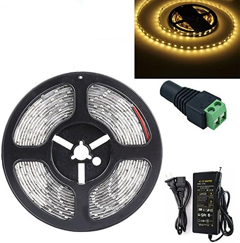 SINOMANN@Non-waterproof LED Strip Lights+12V 3A Power Supply,16.4ft(5m)300leds Warm White (2700k) SMD 5050 LED Lighting Strip for Home Lighting, Kitchen,Christmas, Indoor Decoration