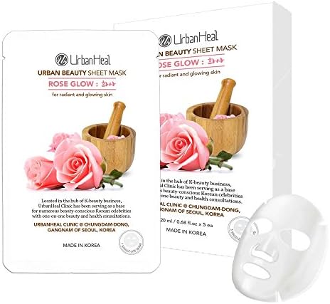 Urban Heal Facial Sheet Masks for Rejuvenating and Brightening, Rose Glow, 5 Packs