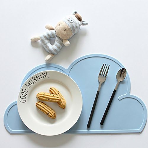 ULWHome Cute Cloud Silicone Table Mat for toddlers and young children (Blue)