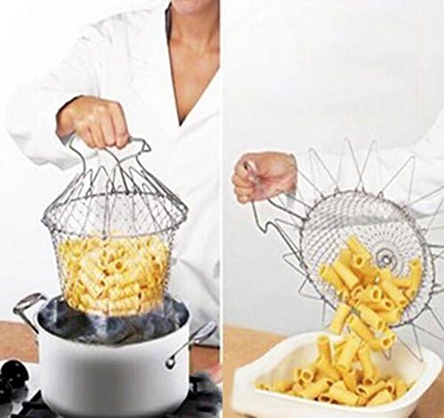 Cooking Tools For Deep Frying Fryer Chef Basket Flying Fry Stainless Steel Pan Foldable Steam Rinse Strain French Magic Mesh Strainer Net Kitchen Tool 1pcs