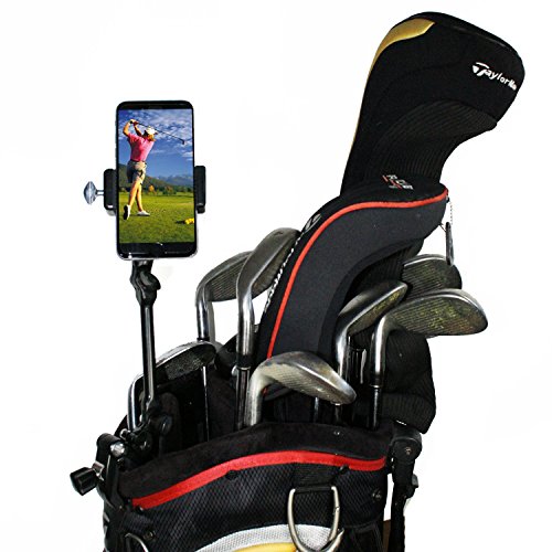 Golf Gadgets | Adjustable Bag Clamp Setup - Video Recording & Device Mounting System Using Your Phone. Capture Footage on The Course or Range. (Black Clamp)