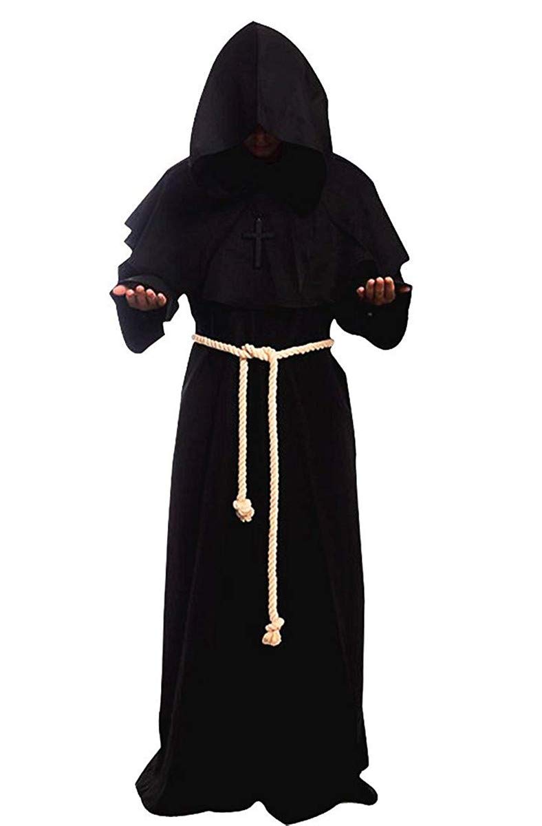 chuangminghangqi Monk’s Robes Priest Costume Medieval Costume Renaissance Priest Robe Halloween Cosplay Black XXL