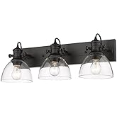 Golden Lighting Hines 3-Light Vanity Light in Matte Black and Clear Glass