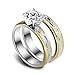 Herinos Women Engagement Rings Set, Stainless Steel Gold Plated Cubic Zirconia Promise Wedding Rings Size 6-9