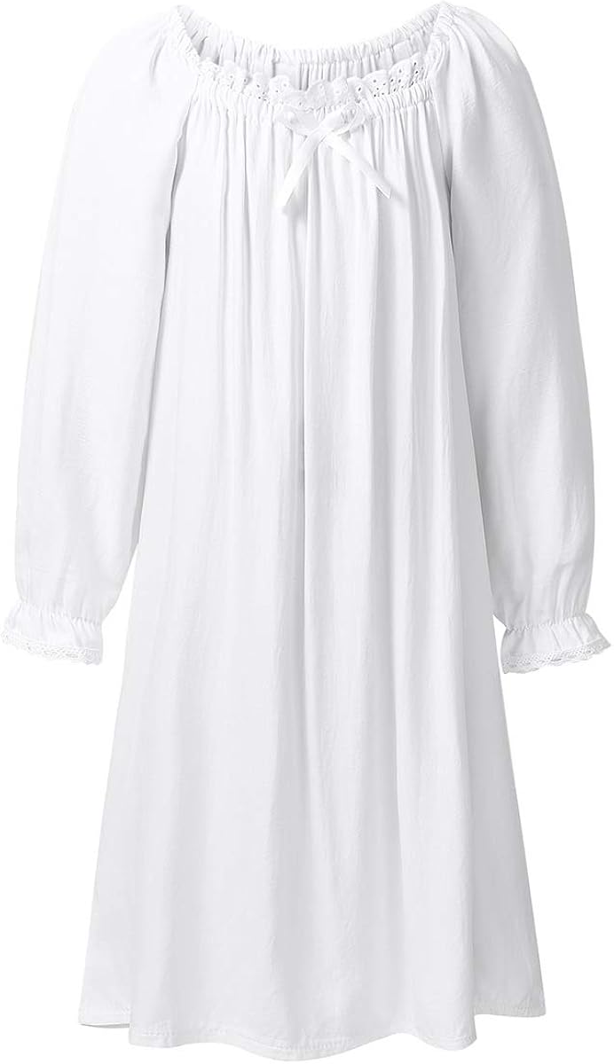 TiaoBug Girls Kids Long Sleeves Cotton Vintage Victorian Nightie