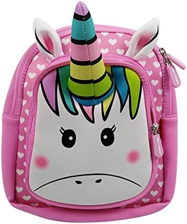 3D Unicorn Toddler Kids BACKPACK, Waterproof Neoprene Preschool Bag Travel Daypack for Baby Girl 2-6 Years, (JNF Pink- Unicorn)