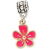 LaBenie Dangle Pink Flower Charm Bead