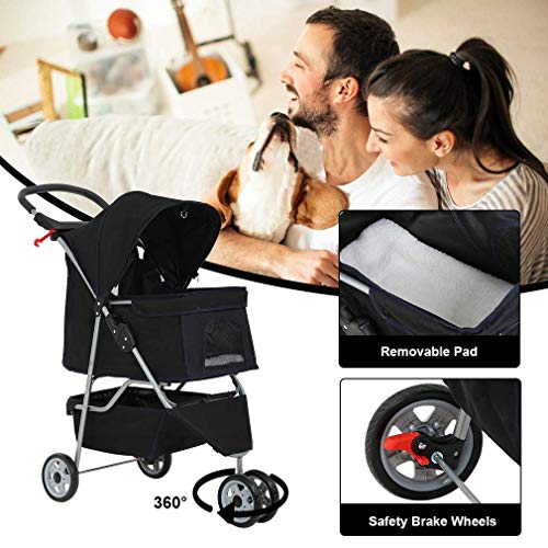 BestPet 3 Wheels Pet Stroller Dog Cat Cage Jogger Stroller for Medium